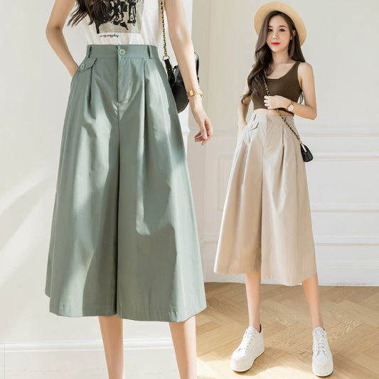 Kawaii Plicated Wide-leg Cropped Pants