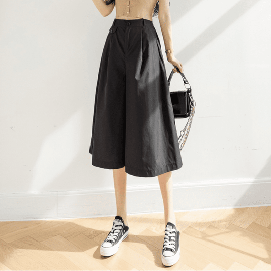 Kawaii Plicated Wide-leg Cropped Pants