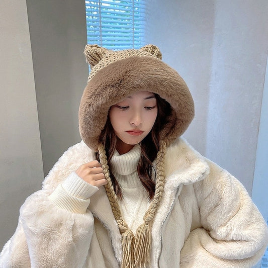 Kawaii Kitty Ears Plush Wooly Hat Hood