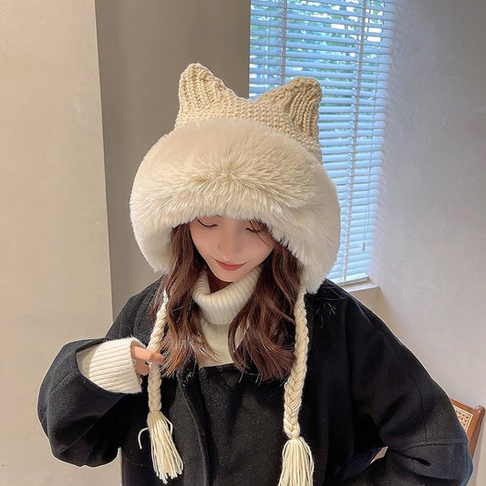 Kawaii Kitty Ears Plush Wooly Hat Hood
