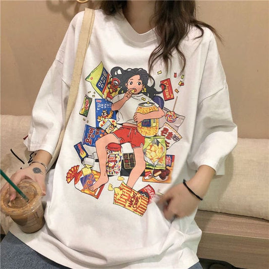 Kawaii Anime Girl Print T-Shirt