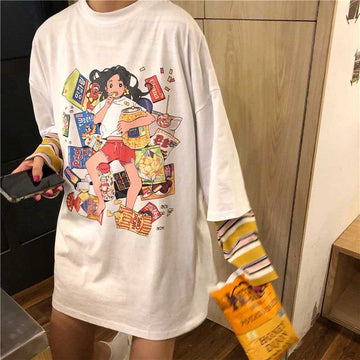 Kawaii Anime Girl Print T-Shirt