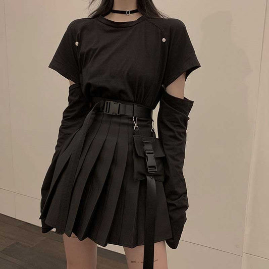 Punk Style Fashion T-shirt+High Waist Skirt Set