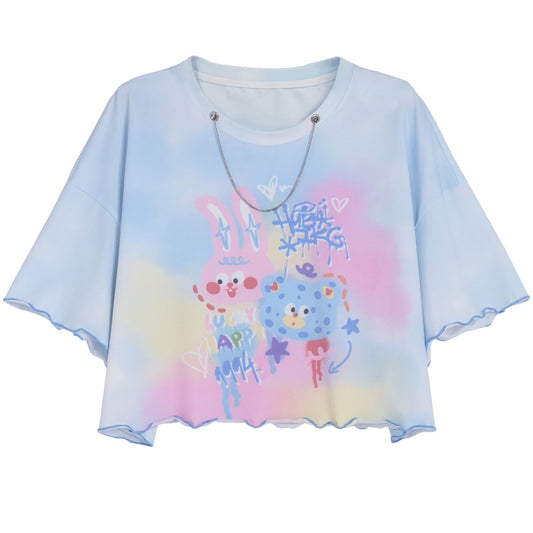Sweet Style Hand-Painted Anime Print T-shirt