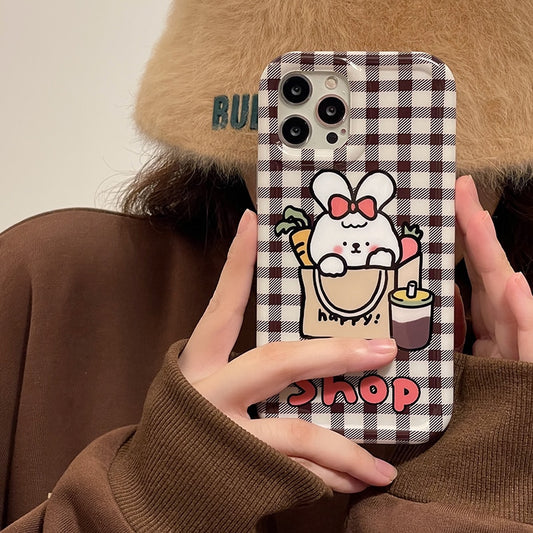 Cute Retro Plaid Rabbit iPhone Case