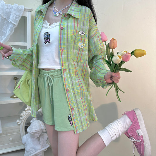 Soft Girl Style Green Striped Shirt