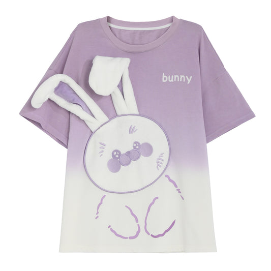 Kawaii Semi-Stereo Purple Cartoon Rabbit T-shirt