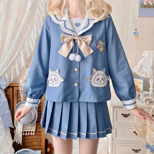 Cute Blue JK Sailor Uniform Skirt Set