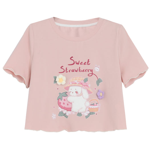 Summer Sweet Soft Girl Style Pink Short T-shirt
