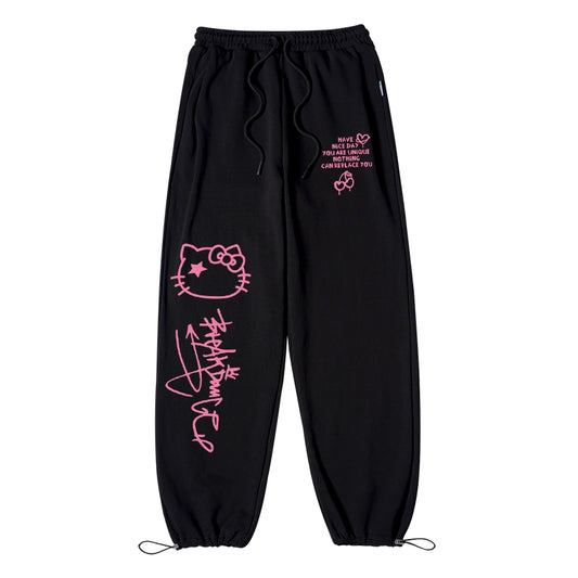 Sweet Pink Hello Kitty Print Wide Leg Pants