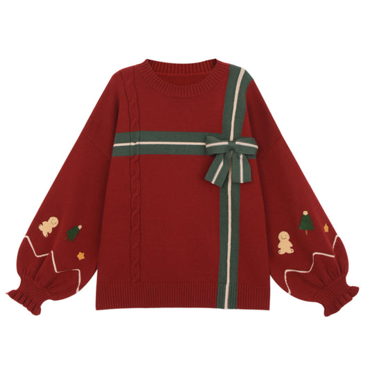 Sweet Retro Style Red Christmas Sweater