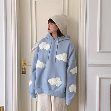 Korean Style Loose Blue Sky White Cloud Sweatshirt