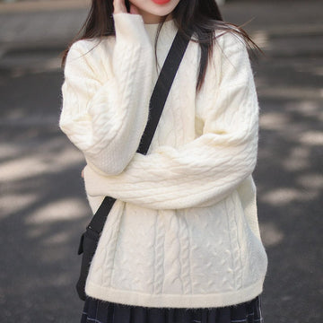 Retro Half Turtleneck White Sweater