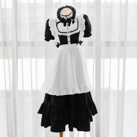 Elegant Black And White Maid Long Skirt Set