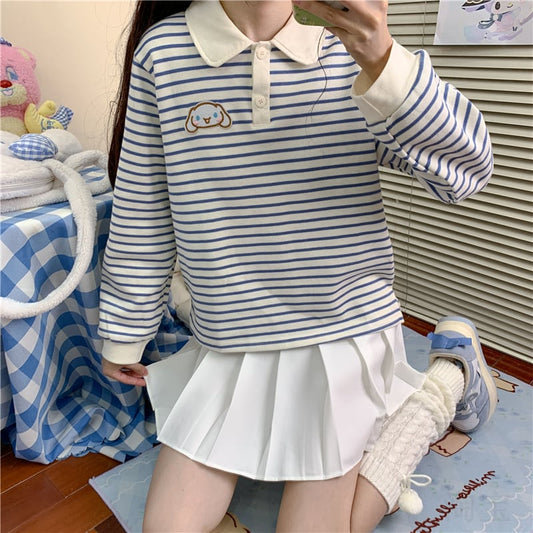 Kawaii Girls Sweet Cinnamoroll Striped Polo Shirt