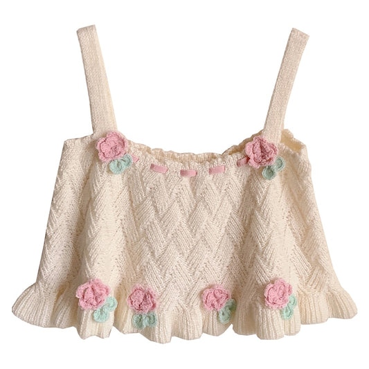 Japanese Sweet Knit Tulip Fairy Crop Top