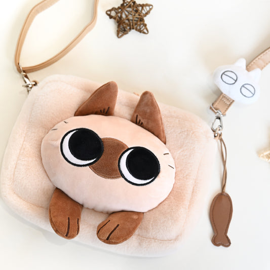 Kawaii Siamese Cat Plush Crossbody Bag