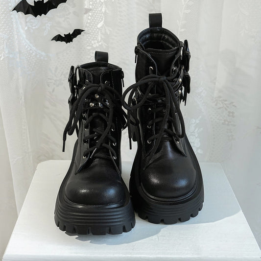 Black Night Knight Style Lolita Martin Boots