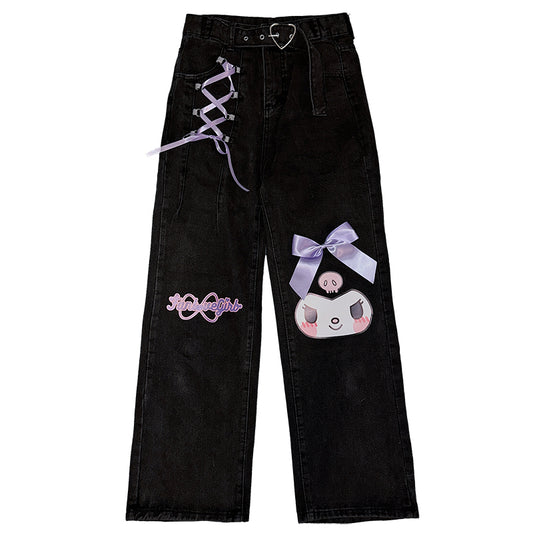 Cute Japanese Harajuku Style Kuromi Printed Jeans