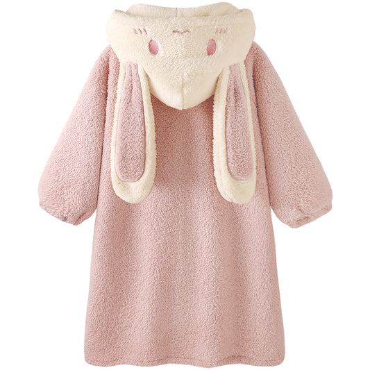 Cute Pink Rabbit Thickened Coral Fleece Pajamas