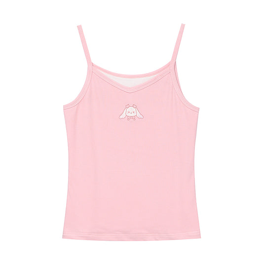 Kawaii Soft Girl Style Cartoon Deer Embroidered Tank Top