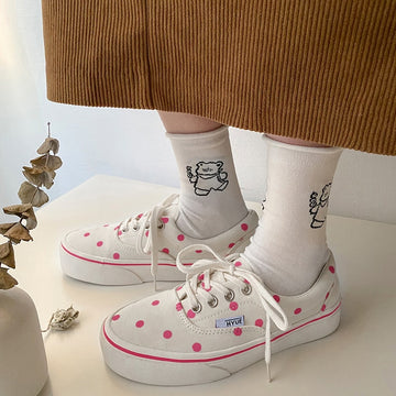 Ulzzang Style Pink Sakura Polka Dot Canvas Shoes