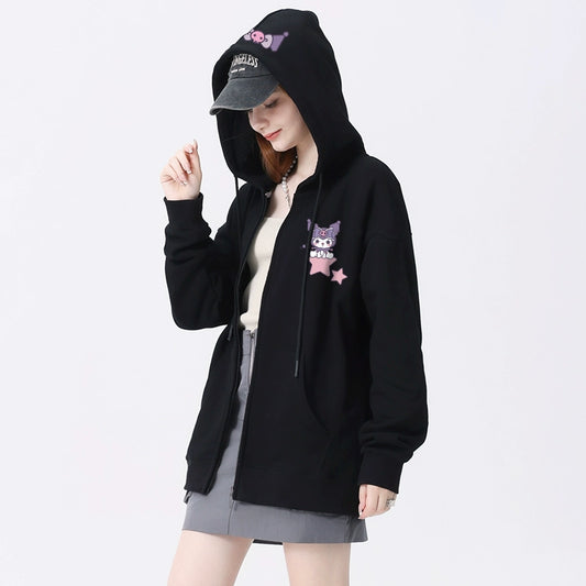 Sweet Japanese Sanrio Kuromi Printed Hooded Coat