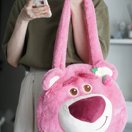 Kawaii Large-capacity Pink Bear Plush Shoulder Bag