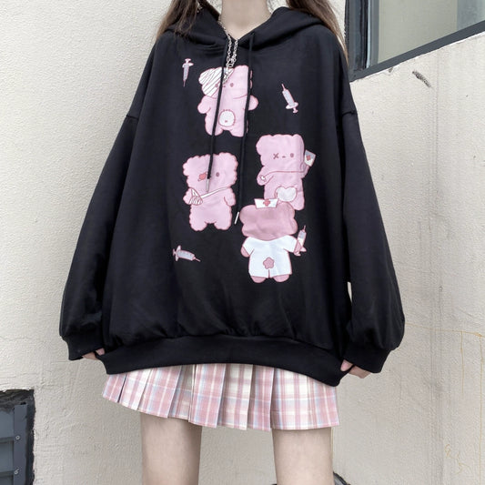 Harajuku Style Teddy Bears Printed Hoodie