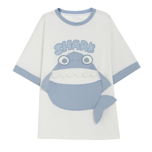 Cute Contrasting Shark Pattern Printing T-shirt