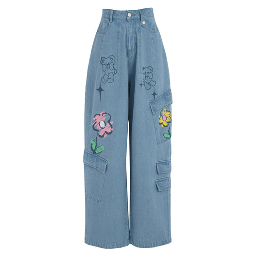 Rainbow Flower Print High-Rise Jeans