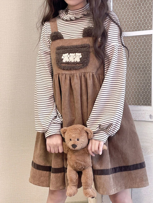 Kawaii Vintage Bear Corduroy Dress