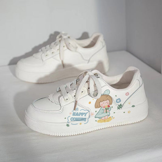 Cute Hand-Painted Cartoon Girls Low-Top Sneakers