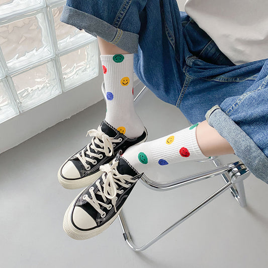 Japanese Cute Colorful Smiley Mid-tube Socks