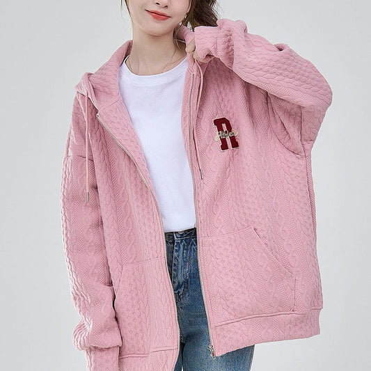 Fashion Loose Lazy Style Girl Pink Hooded Sweater