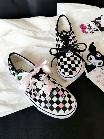 Kawaii Kuromi Black And White Checkerboard Canvas Shoes