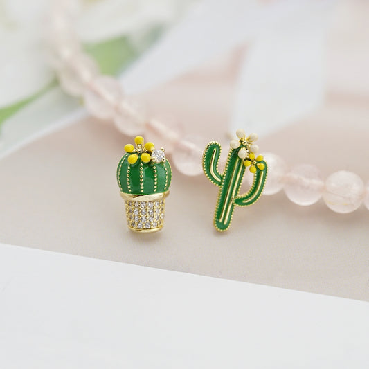 Kawaii Silver Irregular Cactus Earrings