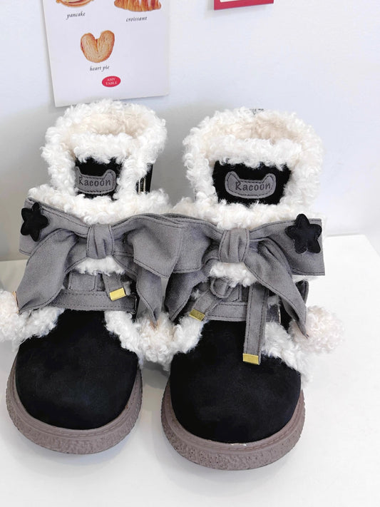 Sweet And Cute Round Toe Plush Snow Boots