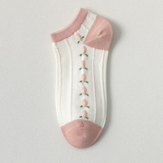 Pink White Short Socks