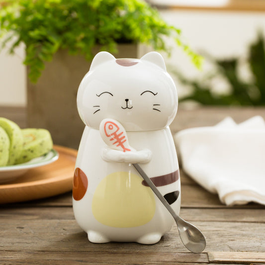 Kawaii Japanese Cat Coffee Mug With Spoon