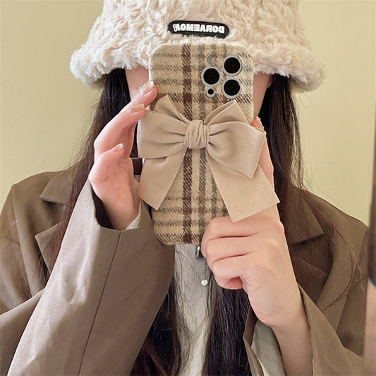 Cute Fashion Plaid Velvet Bow iPhone Case