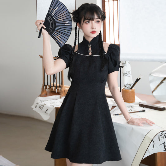 Chinese Style Summer Puff Sleeve Dress