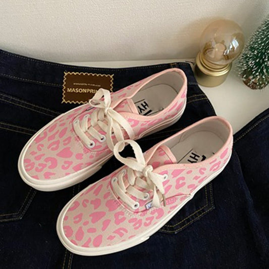 Ulzzang Style Pink Sakura Polka Dot Canvas Shoes