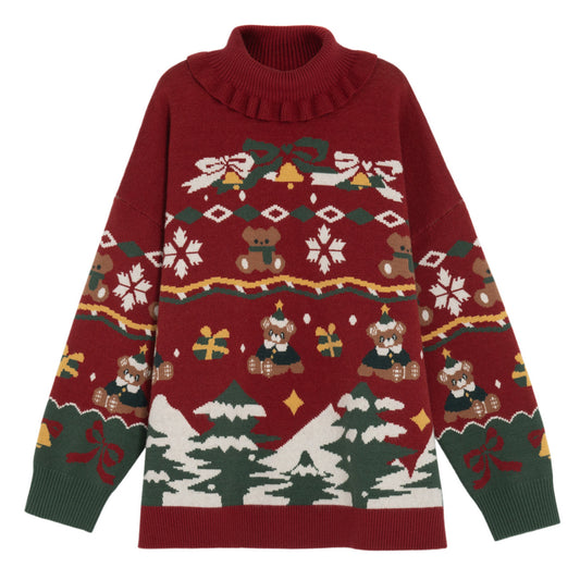 Sweet Christmas Bear Turtleneck Sweater