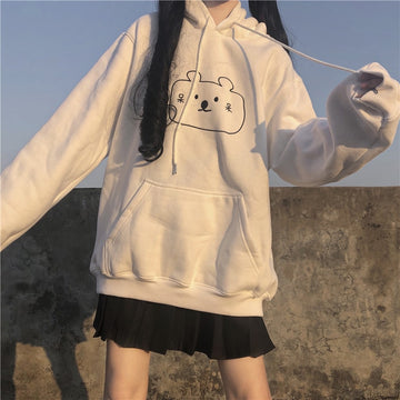 Kawaii Oversize Embroidered Cartoon Bear Hoodie