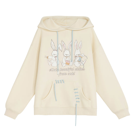 Cute Soft Girl Style Yellow Cartoon Rabbit Print Sweatshirt