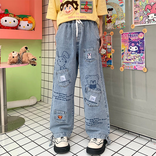 ins Style Niche Design Cartoon Bunny Jeans Pants