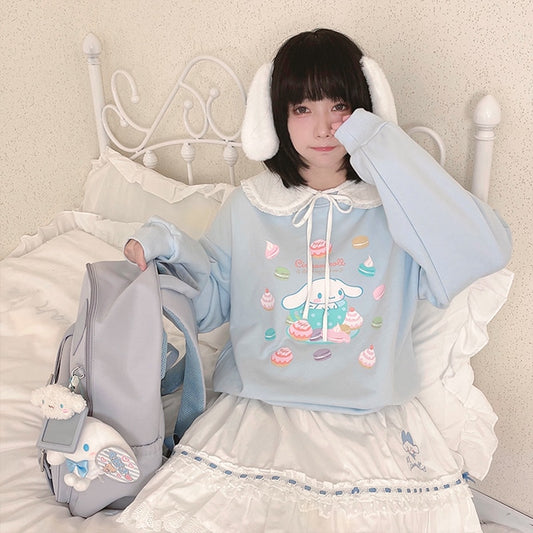 Kawaii Sanrio Authorized Cinnamoroll Prints Pullover Sweatshirt