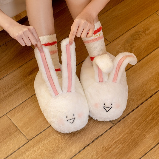 Kawaii White Bunny Plush Cotton Slippers