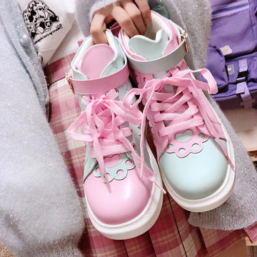 Japanese Pink Cute Long-Eared Rabbit High-Top Shoes